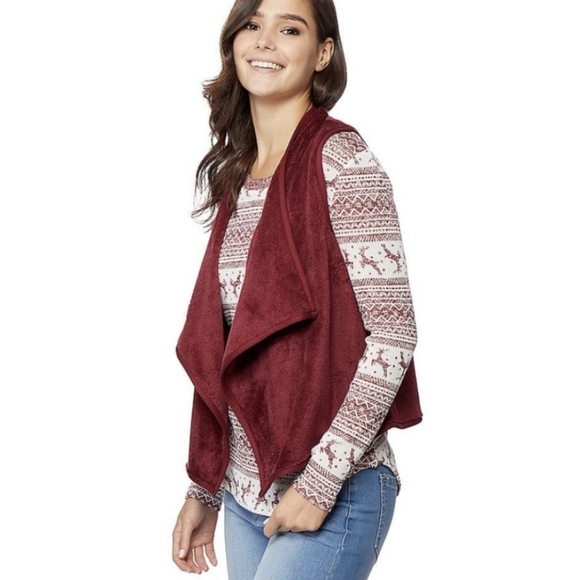 NWT Wallflower Women's Red Long Sleeve Shirt with Matching Vest 🍁 Size S - Picture 1 of 12